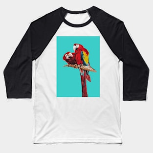 Red Macaw Parrot Watercolor Painting on Aqua Baseball T-Shirt